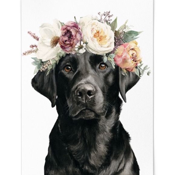 Watercolor Labrador Retriever with Flower Crown Portrait Wall Art Print Unframed - Picture 2 of 7